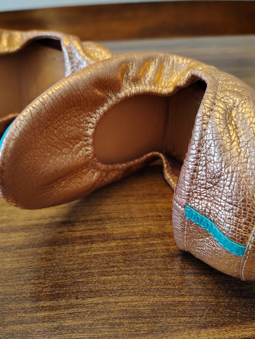 Tieks by Gavrieli Rose Gold Glam metallic leather ballet flat Foldable Size 10 - Picture 3 of 7